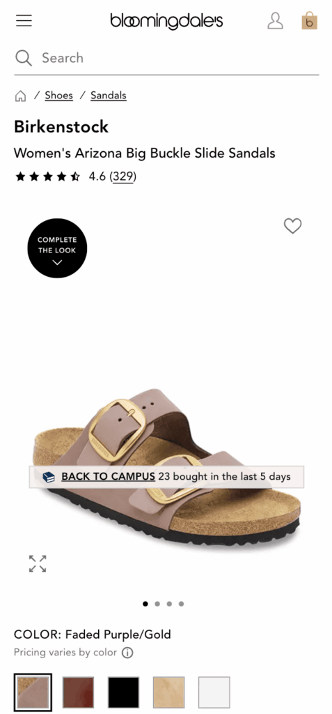 Bloomingdale's product detail page with social proof