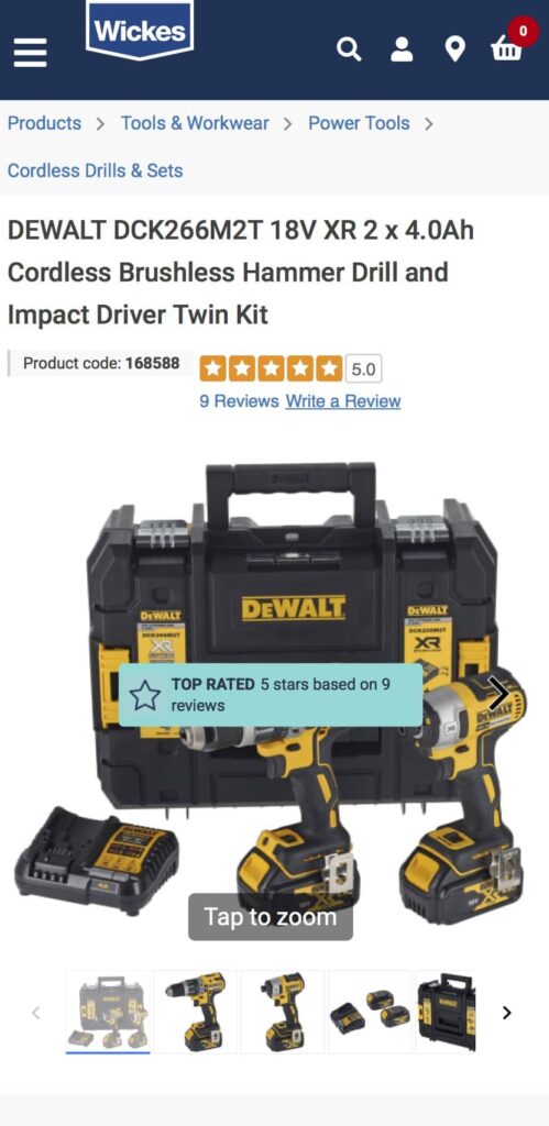 Wickes product detail page with social proof messaging